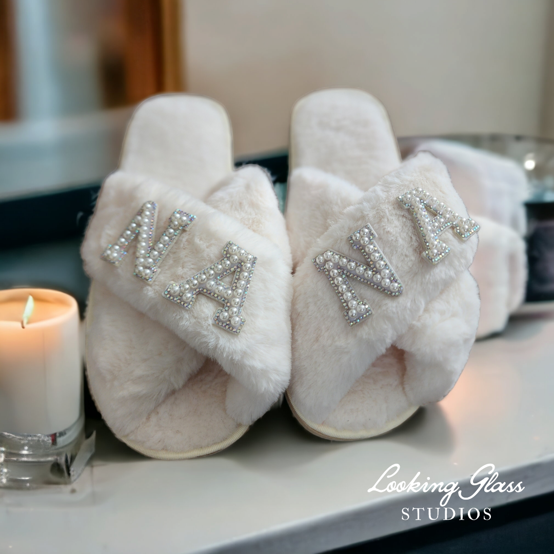 Rhinestone faux fur online slippers