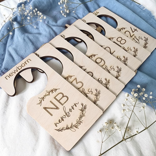 Wood Monthly Baby Closet Dividers Set - Engraved Floral Nursery Organizer