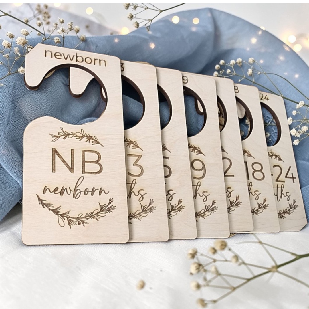 Wood Monthly Baby Closet Dividers Set - Engraved Floral Nursery Organizer