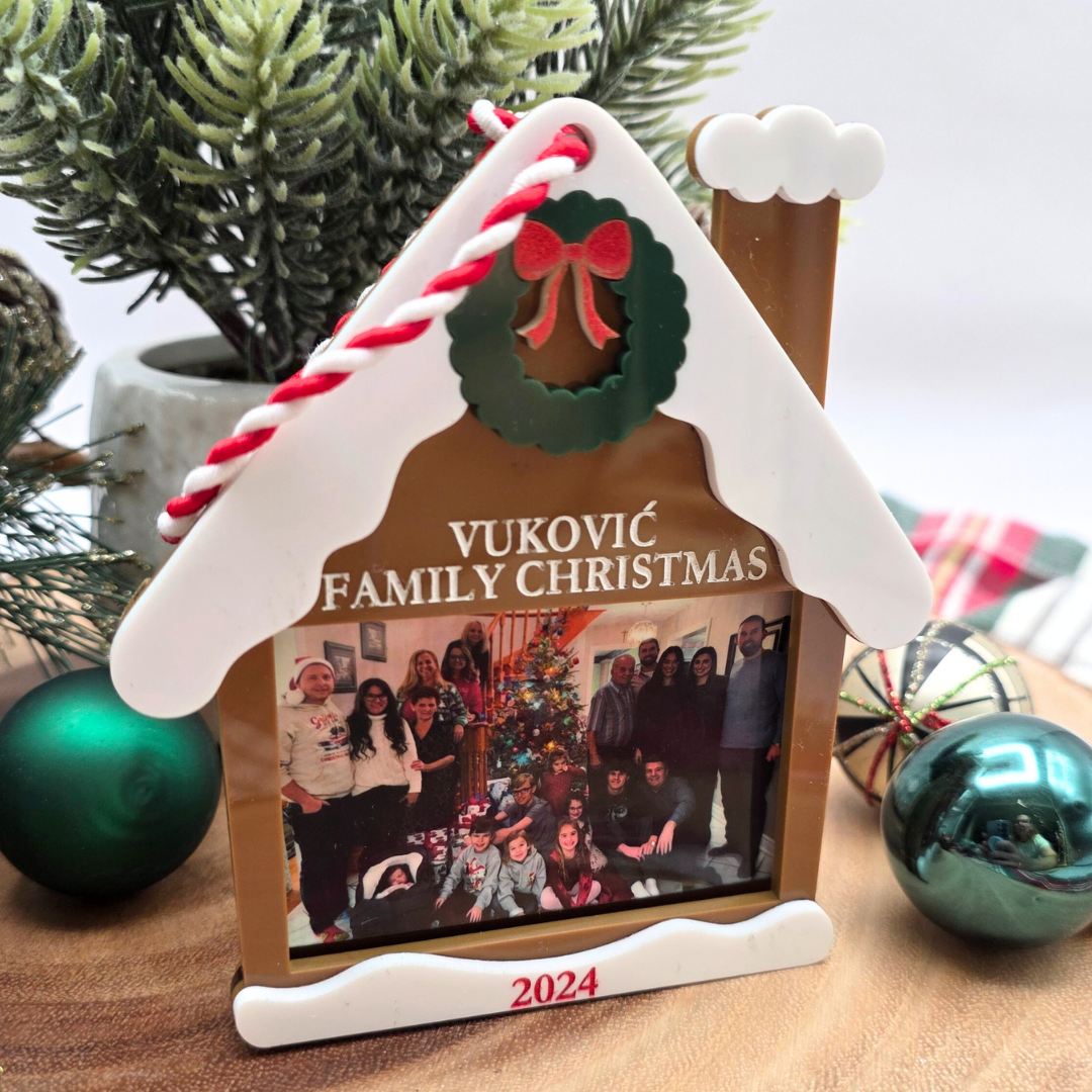 Custom Gingerbread House Photo Ornament - Holiday Keepsake Frame