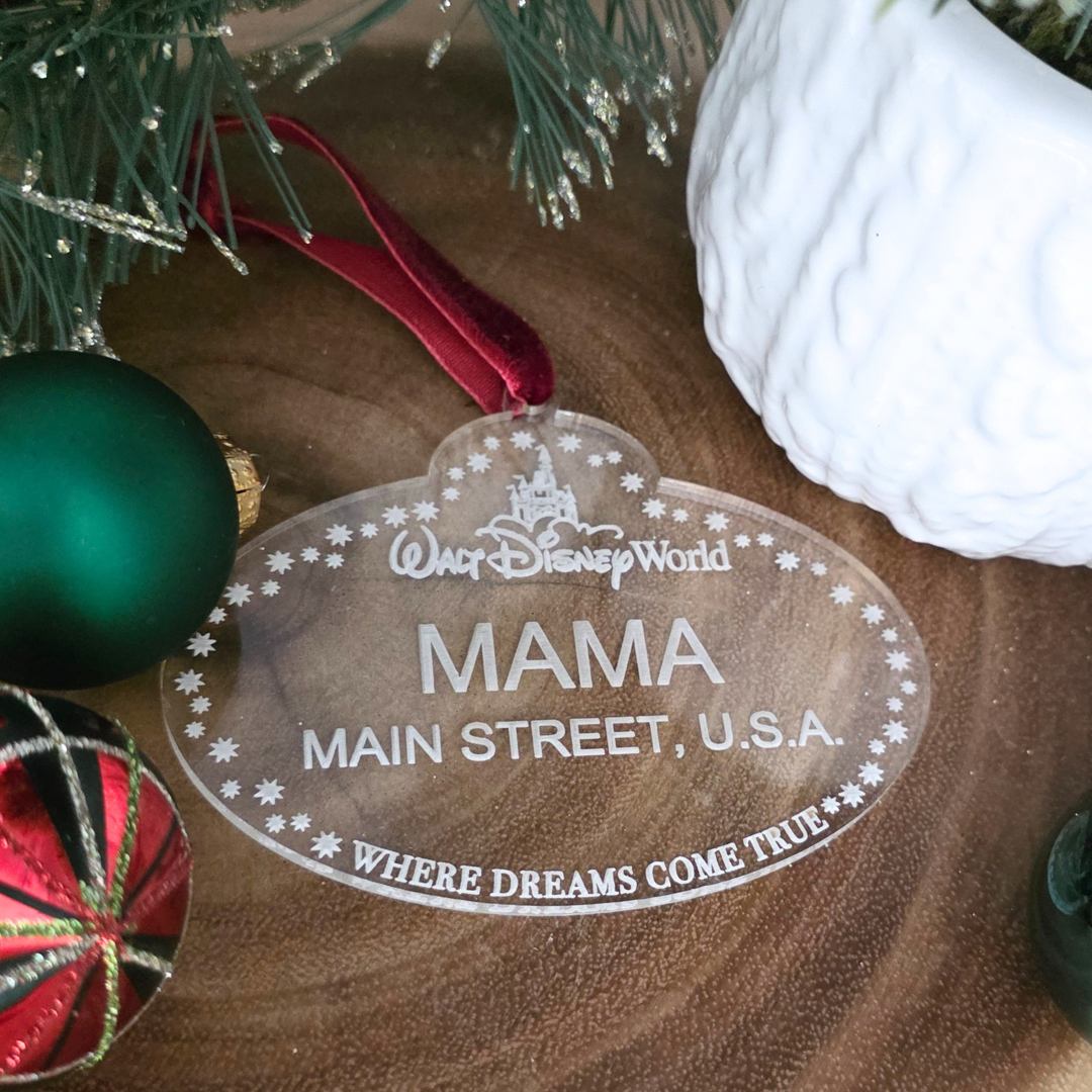 Custom Acrylic Cast Member Ornament - Theme Park Inspired Christmas Decor