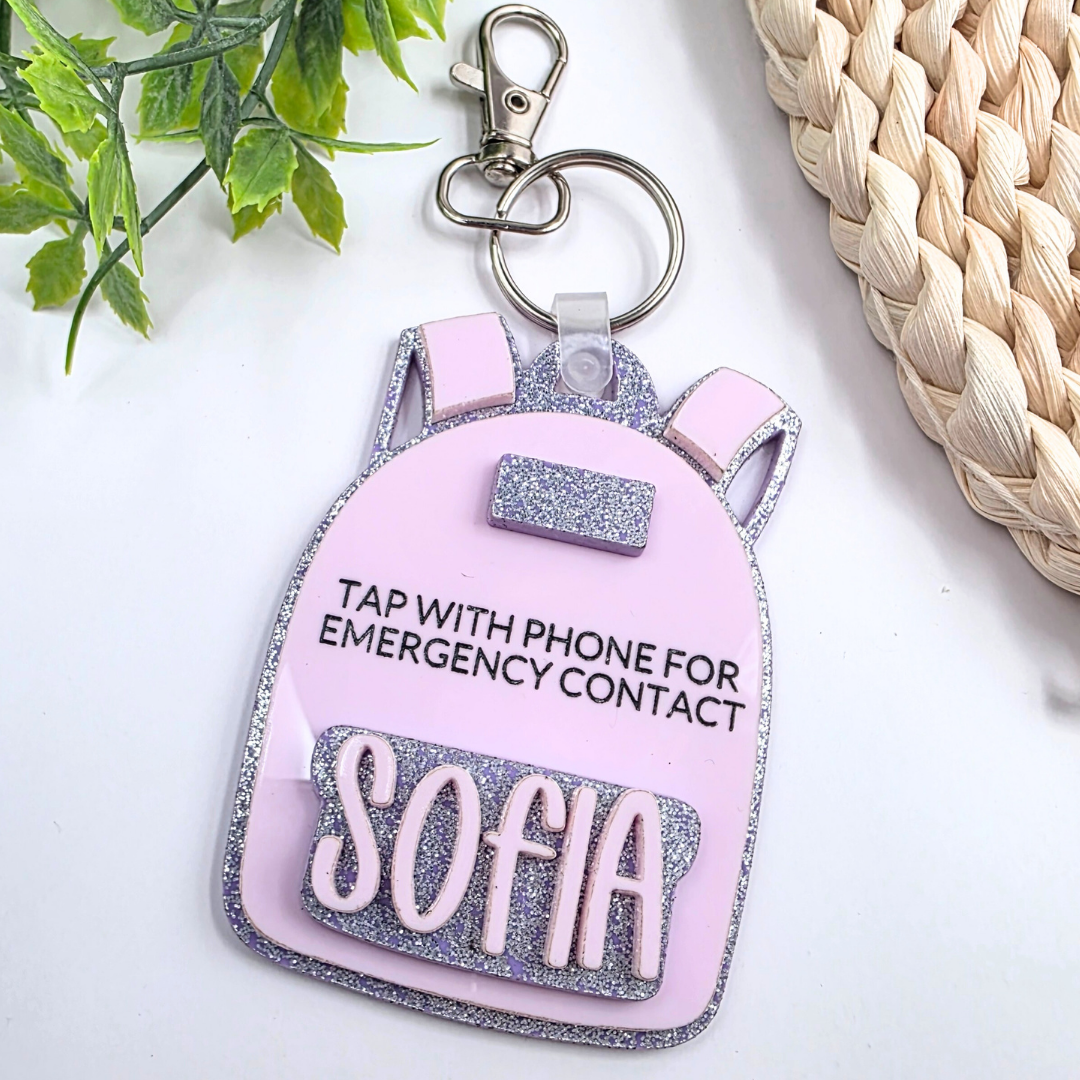 Personalized NFC Emergency Contact Backpack Tag - Custom Safety Keychain for Kids - Tap with Phone - Medical ID + Emergency Info