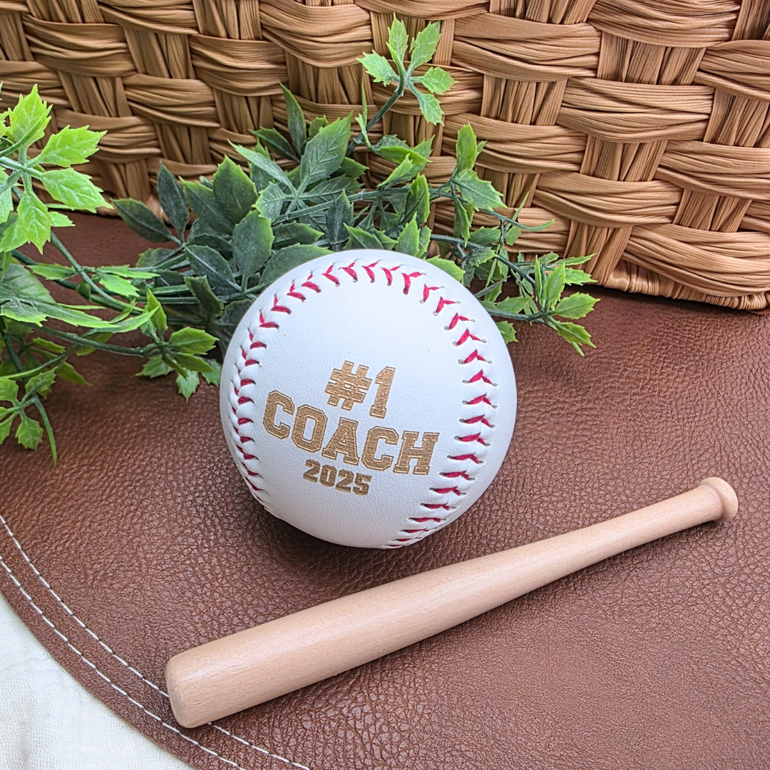 Custom Engraved Baseball - Personalized with Name or Jersey Number - Coach or Team Gift - Red Stitch Varsity Font - Optional Stand