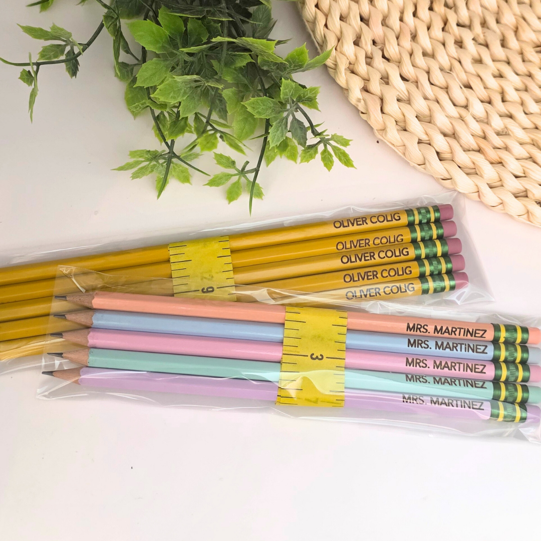 Custom Engraved Pencils - Personalized 2B Pencils for School | Name Pencils in Yellow or Pastel | Pack of 5 or 10 | Latex-Free Eraser