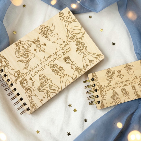 Princess Wood Autograph Book - Personalized Theme Park Memory Book | Royal Vacation Keepsake Gift