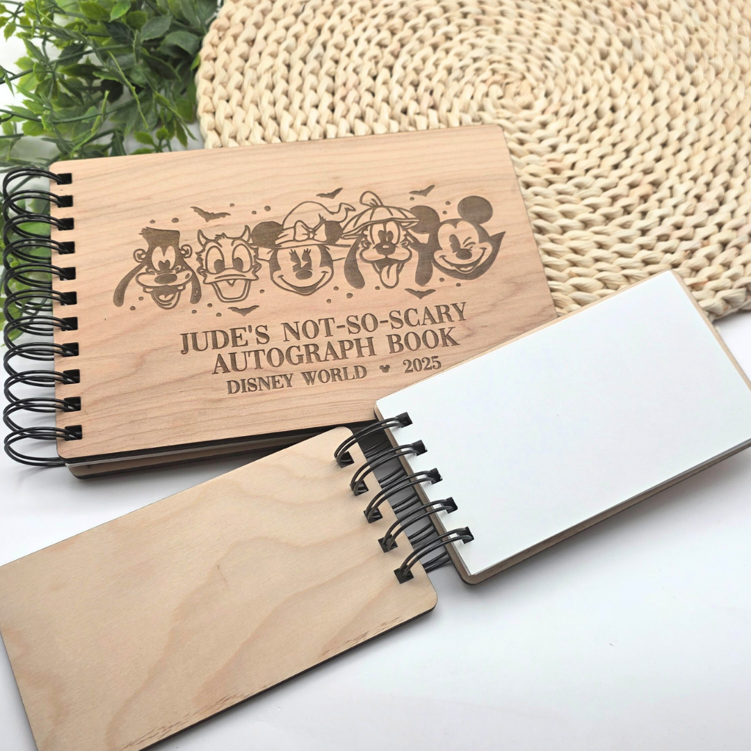 Custom Halloween Autograph Book – Wooden Keepsake for Not-So-Spooky Party - Theme Park Keepsake