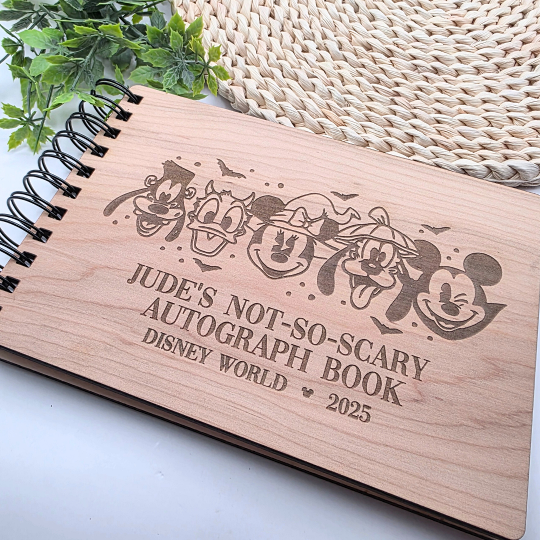 Custom Halloween Autograph Book – Wooden Keepsake for Not-So-Spooky Party - Theme Park Keepsake