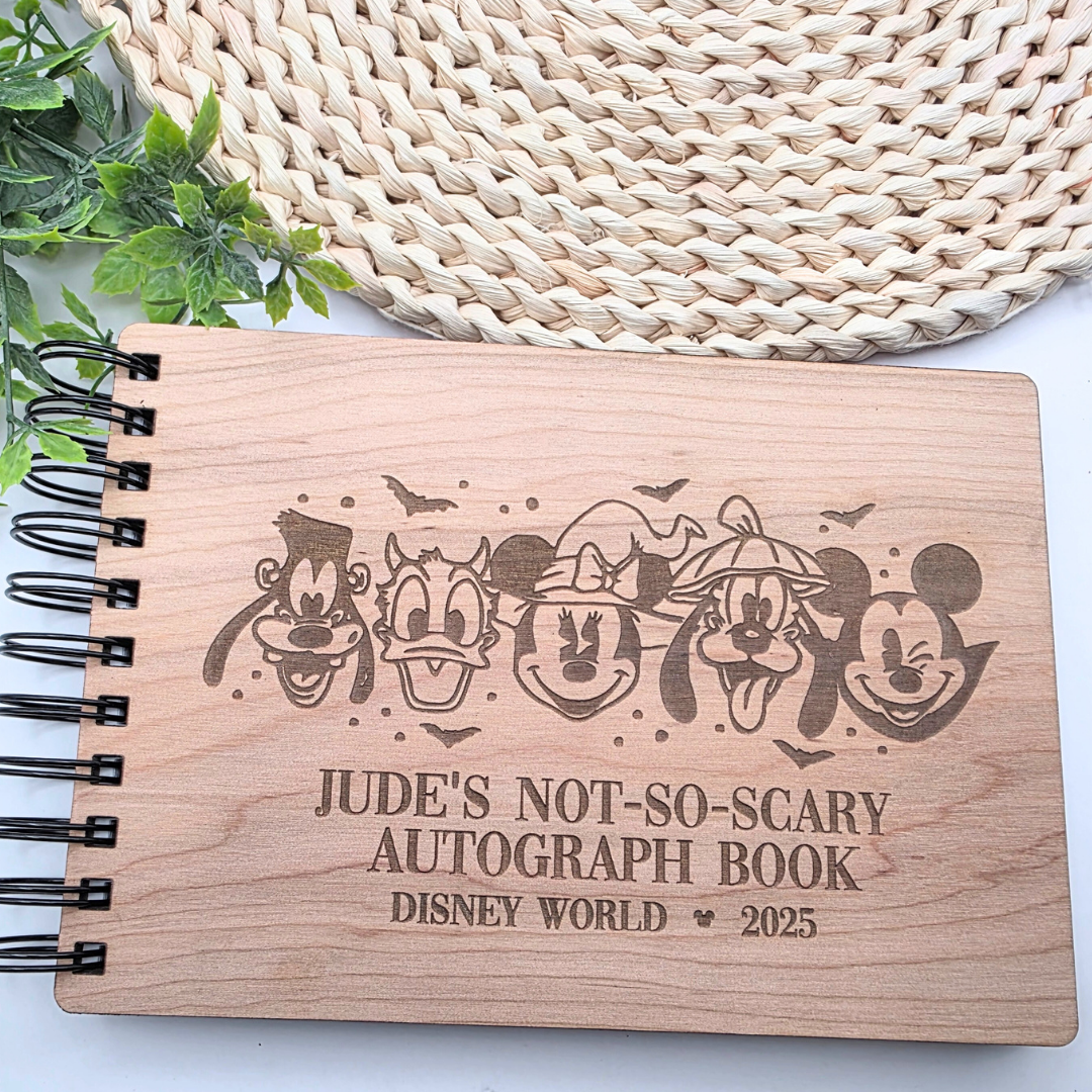 Custom Halloween Autograph Book – Wooden Keepsake for Not-So-Spooky Party - Theme Park Keepsake