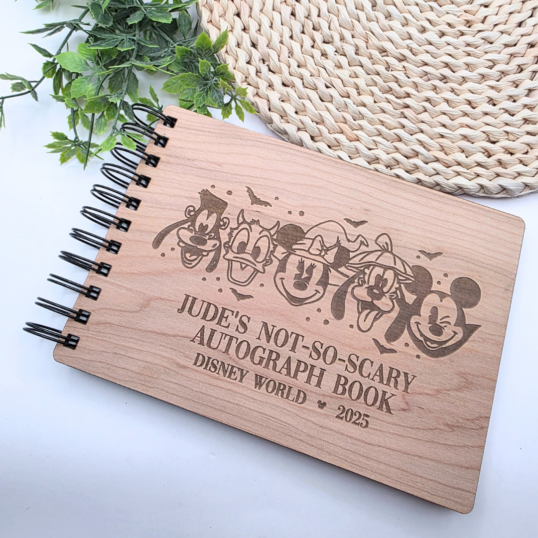 Custom Halloween Autograph Book – Wooden Keepsake for Not-So-Spooky Party - Theme Park Keepsake