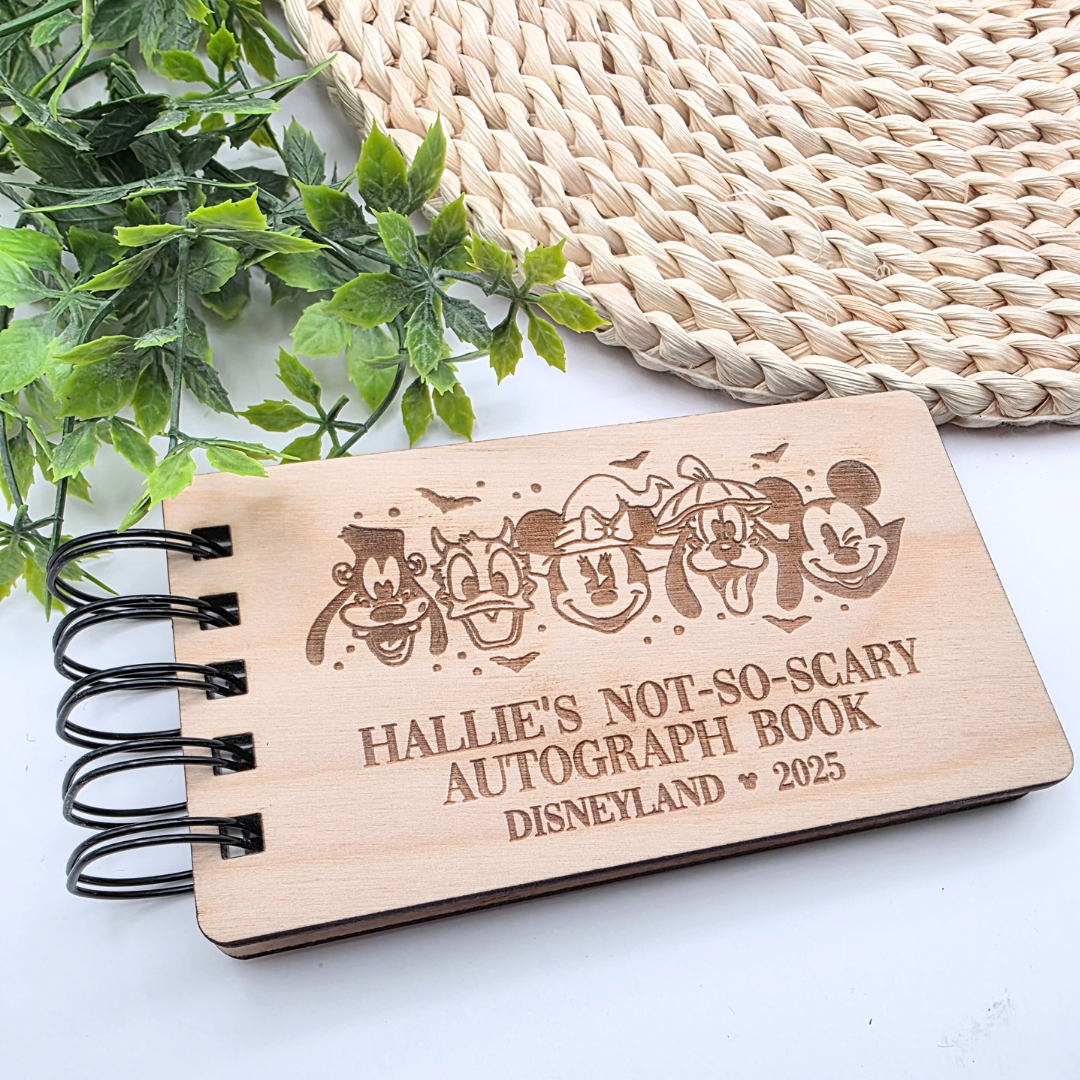 Custom Halloween Autograph Book – Wooden Keepsake for Not-So-Spooky Party - Theme Park Keepsake