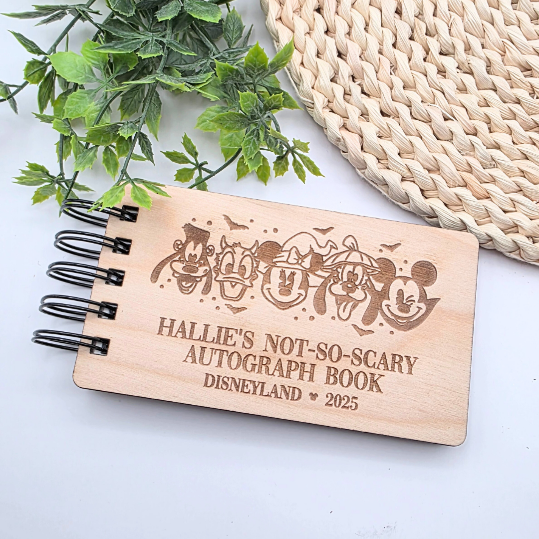 Custom Halloween Autograph Book – Wooden Keepsake for Not-So-Spooky Party - Theme Park Keepsake