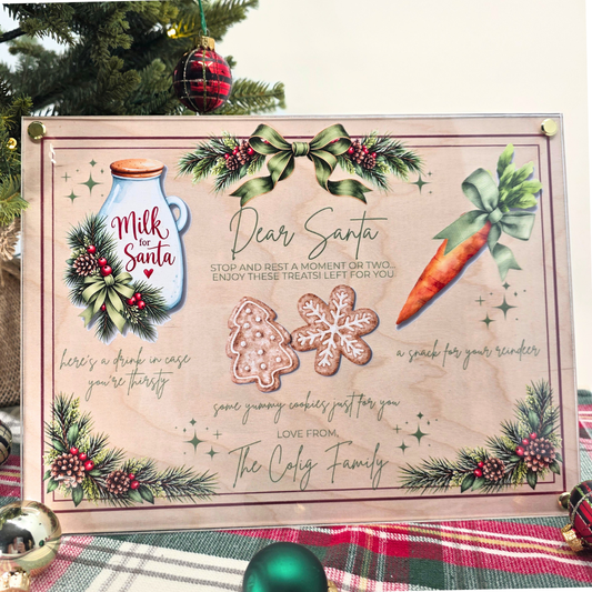 Personalized Santa Cookie Tray - Christmas Eve Milk and Cookies Board - Custom Wooden Family Name Tradition