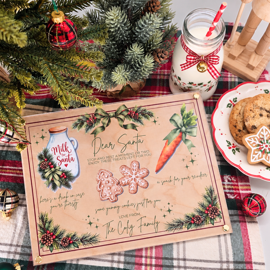 Personalized Santa Cookie Tray - Christmas Eve Milk and Cookies Board - Custom Wooden Family Name Tradition