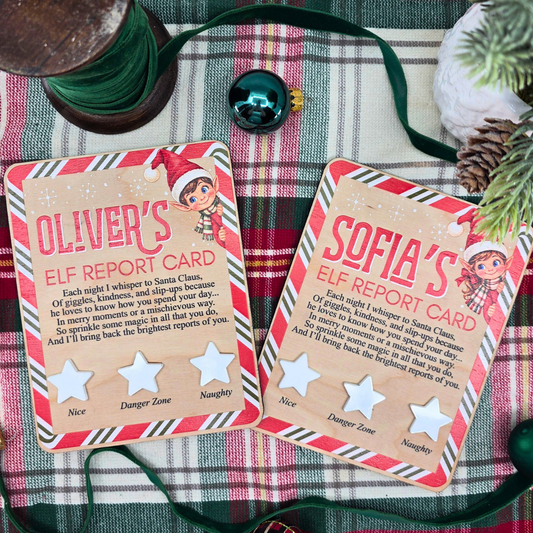 Personalized Dry Erase Elf Report Card - Kids Christmas Tradition Sign