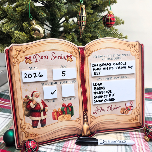 Personalized Dear Santa Reusable Dry Erase Board - Storybook Christmas Wish List Tradition Photo Prop