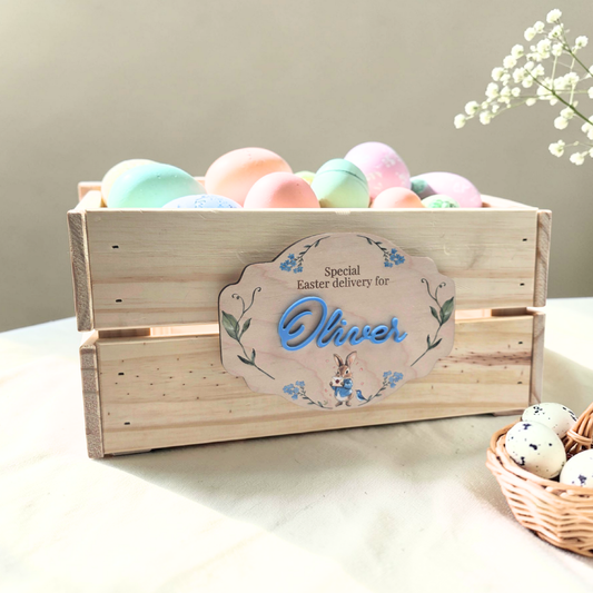 Classic Storybook Easter Crate Plaque - Personalized Vintage Bunny Sign Heirloom Easter Decor