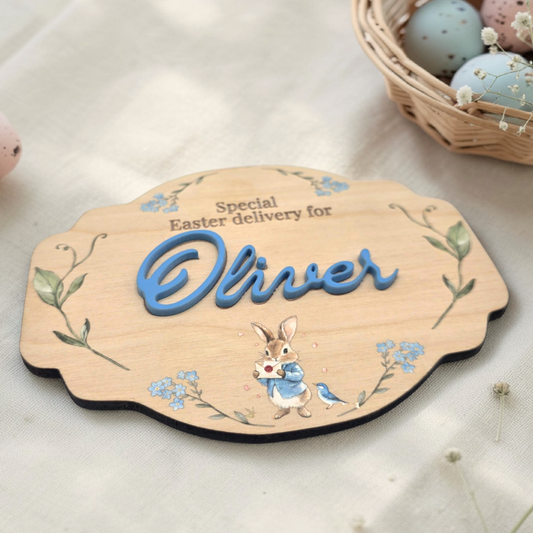 Classic Storybook Easter Crate Plaque - Personalized Vintage Bunny Sign Heirloom Easter Decor