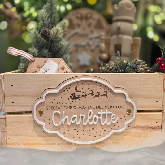 Personalized Christmas Crate Sign – Santa & Sleigh Special Christmas Eve Delivery