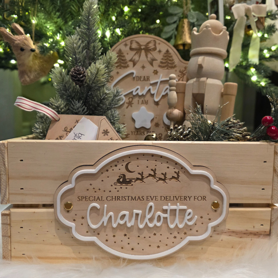Personalized Christmas Crate Sign – Santa & Sleigh Special Christmas Eve Delivery