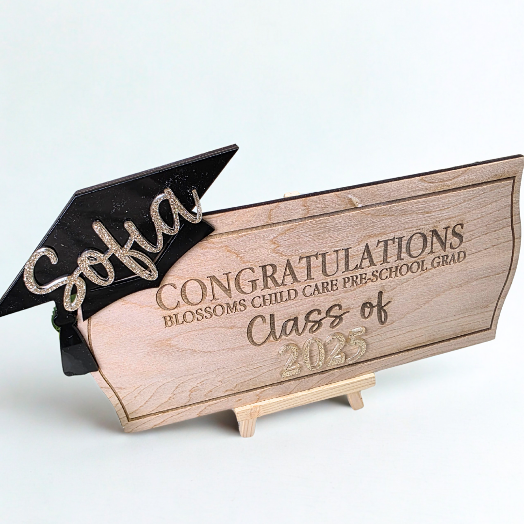 Custom Wood & Acrylic Graduation Crate Sign - Personalized Grad Gift Tag Keepsake