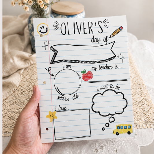 Personalized First Day of School Board - Notebook Doodle School Acrylic Sign - Back to School Photo Prop