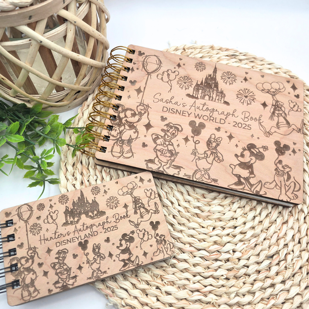 Fairytale Castle and Balloons Autograph Book - Custom Wood Book - Theme Park Journal