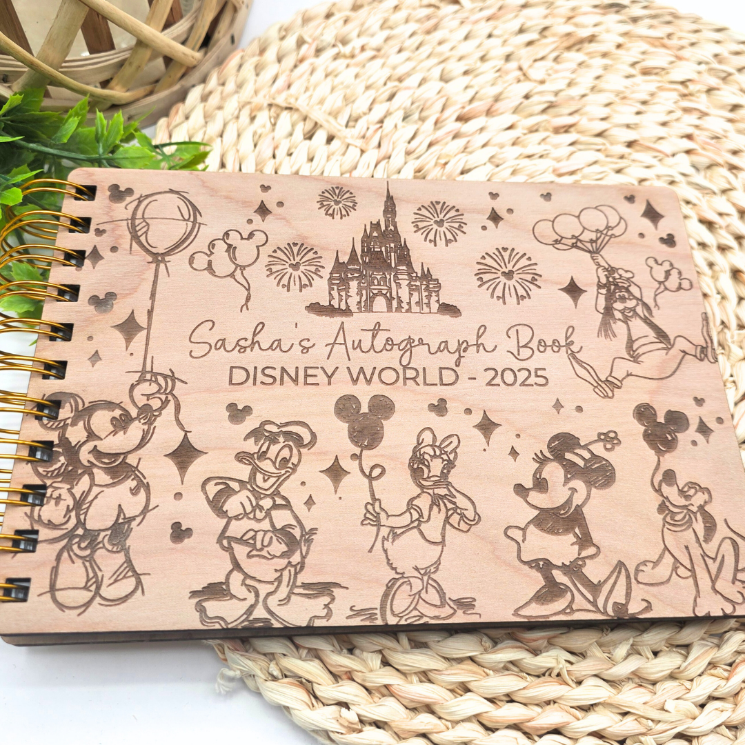 Fairytale Castle and Balloons Autograph Book - Custom Wood Book - Theme Park Journal