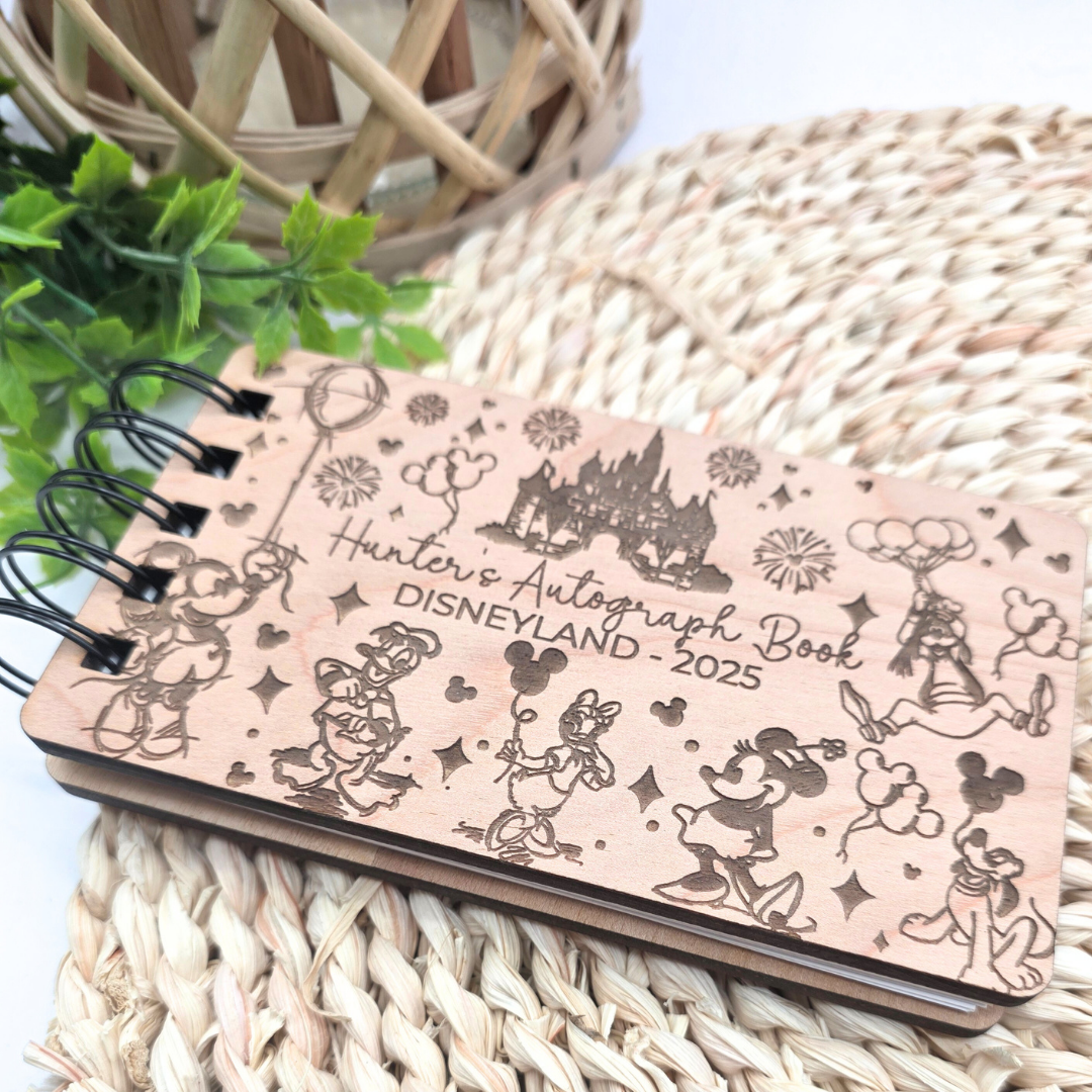 Fairytale Castle and Balloons Autograph Book - Custom Wood Book - Theme Park Journal
