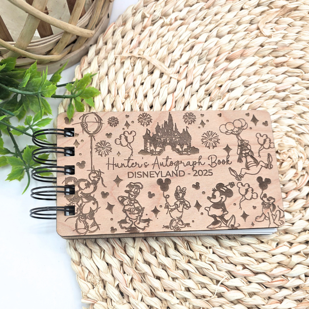 Fairytale Castle and Balloons Autograph Book - Custom Wood Book - Theme Park Journal