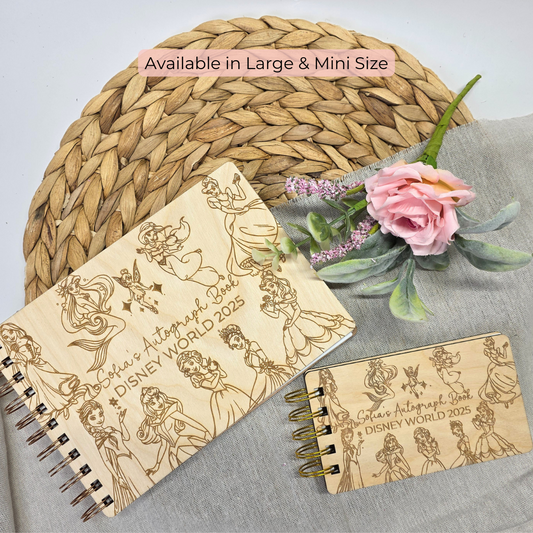 Princess Wood Autograph Book - Personalized Theme Park Memory Book | Royal Vacation Keepsake Gift