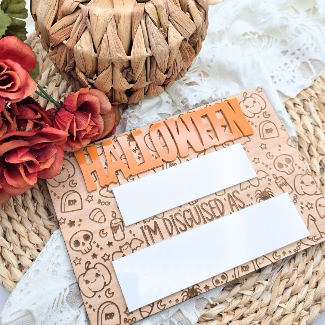 Halloween Costume Photo Prop: Engraved Birch Wood, Reusable Dry Erase