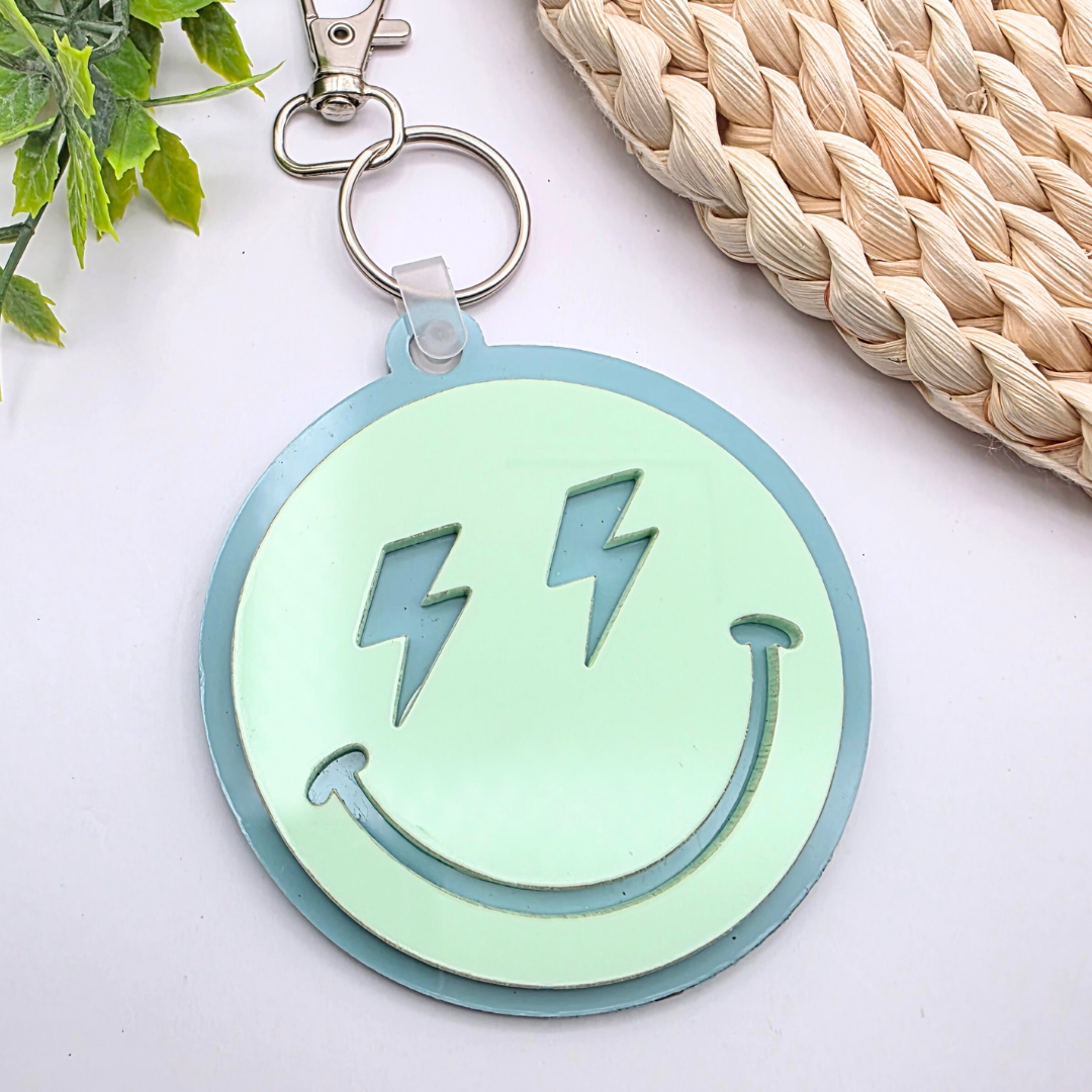 Custom NFC Smiley Face Emergency Contact Tag - Personalized Safety Keychain | Heart Eyes, Lightning Bolt or Classic Face | Tap with Phone