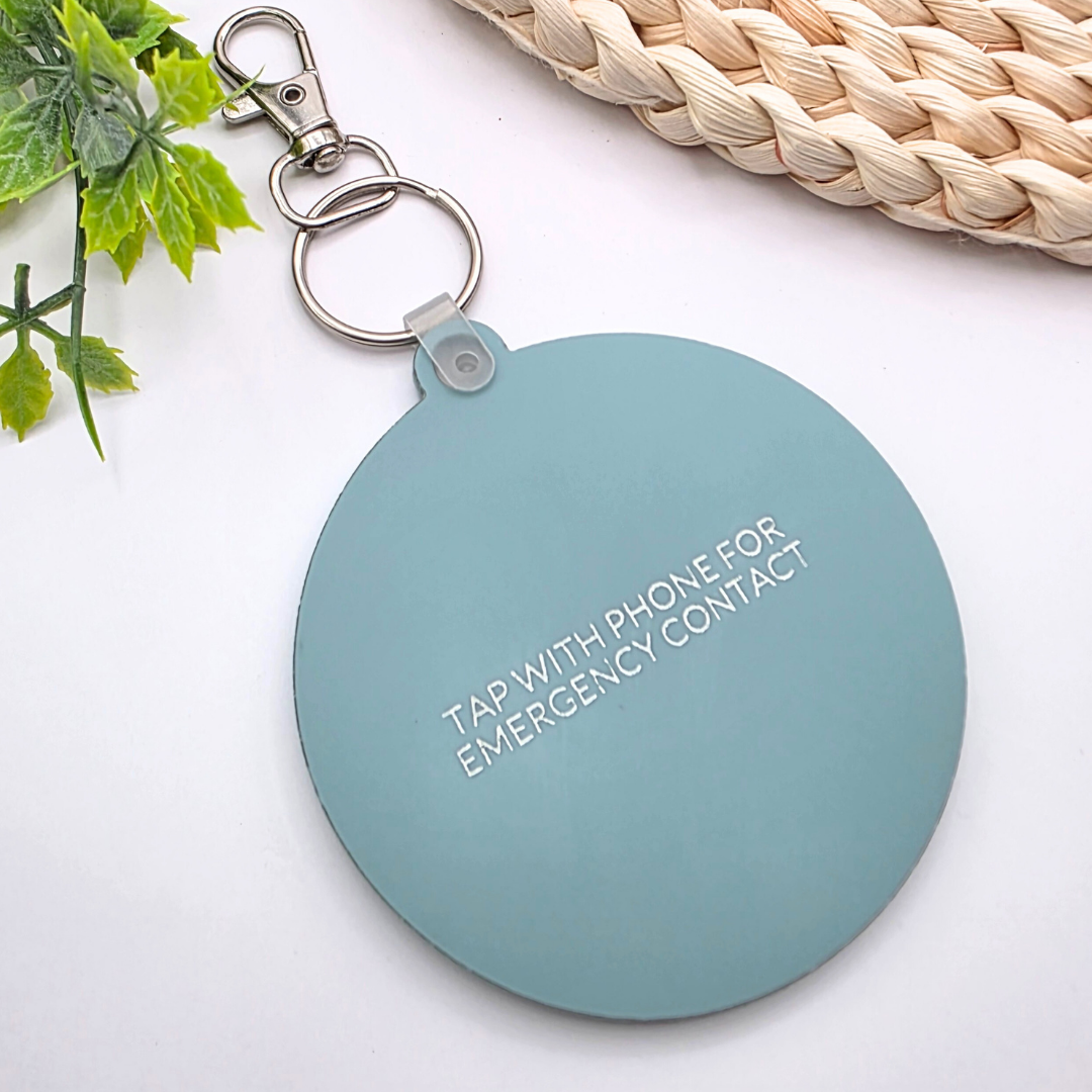 Custom NFC Smiley Face Emergency Contact Tag - Personalized Safety Keychain | Heart Eyes, Lightning Bolt or Classic Face | Tap with Phone