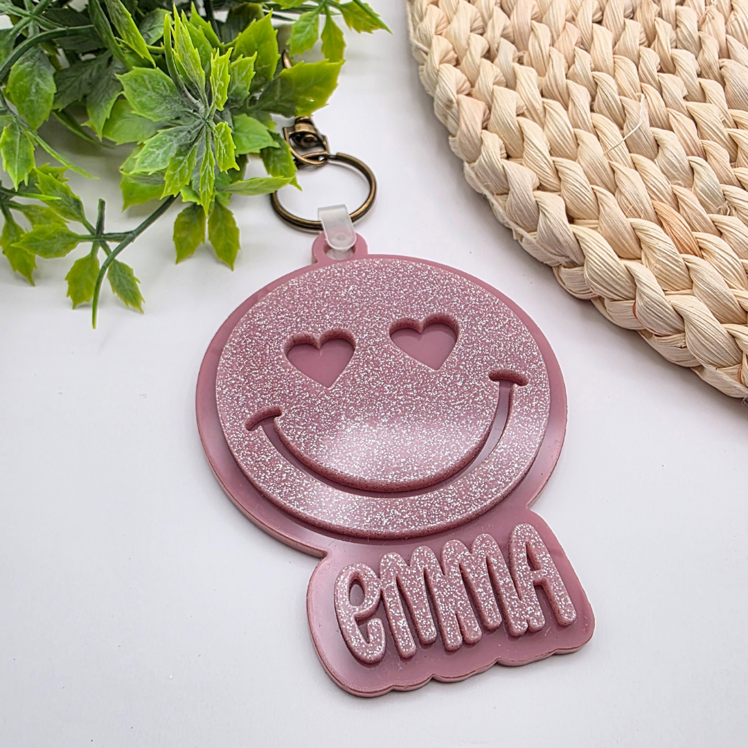 Custom NFC Smiley Face Emergency Contact Tag - Personalized Safety Keychain | Heart Eyes, Lightning Bolt or Classic Face | Tap with Phone
