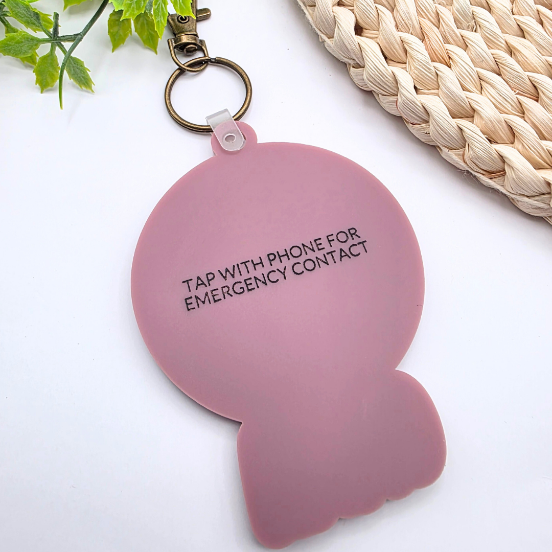 Custom NFC Smiley Face Emergency Contact Tag - Personalized Safety Keychain | Heart Eyes, Lightning Bolt or Classic Face | Tap with Phone