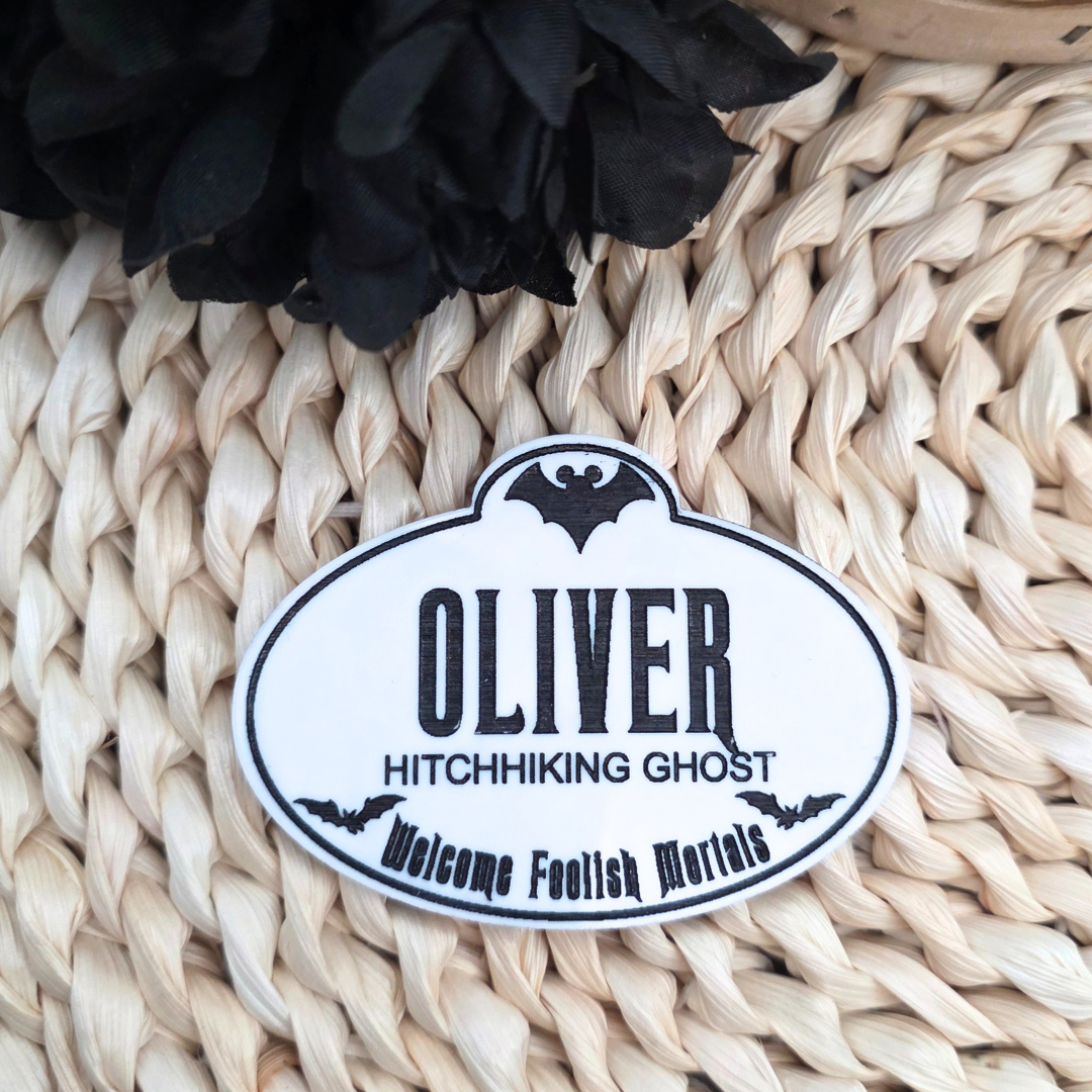 Personalized Haunted Mansion Cast Member Name Badge - Custom Acrylic Tag in Black or White - Spooky Souvenir Keepsake