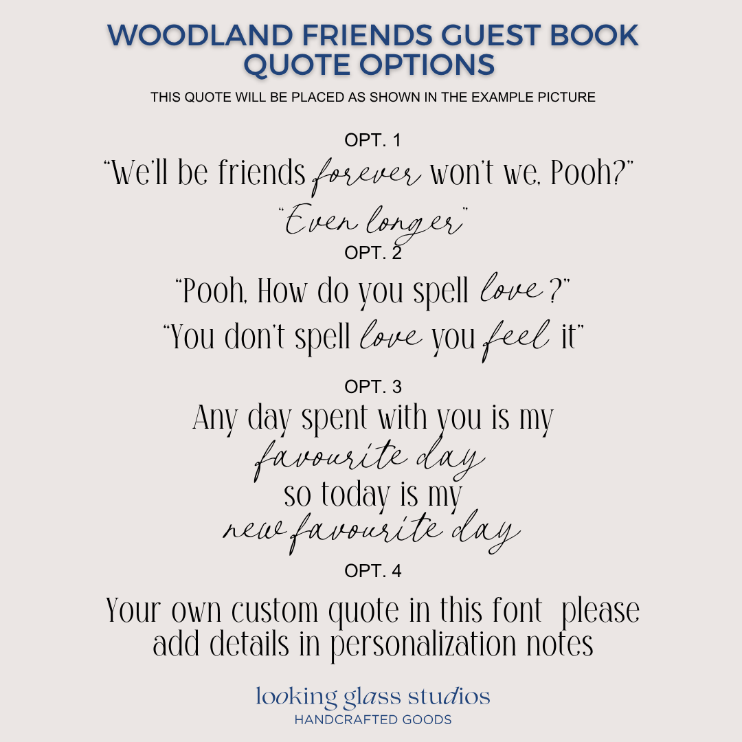 Woodland Friends Guest Book - Personalized Wedding or Baby Shower Book - A5 Wood Cover - Pooh Inspired Memory Keepsake