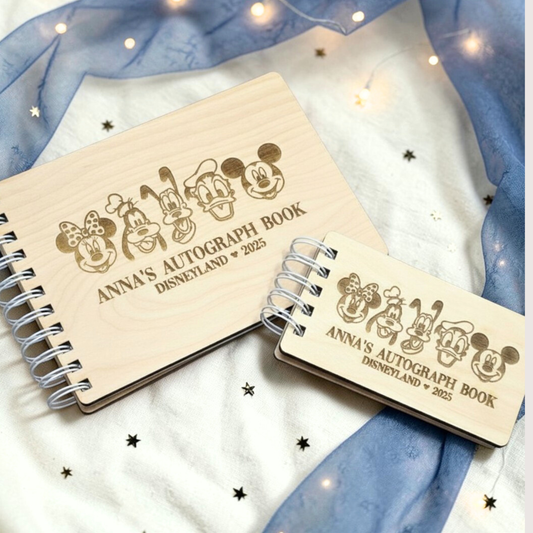 Custom Engraved Friends Wood Autograph Book - Personalized Travel Keepsake Journal