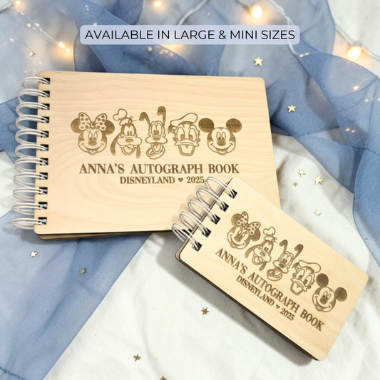 Custom Engraved Friends Wood Autograph Book - Personalized Travel Keepsake Journal
