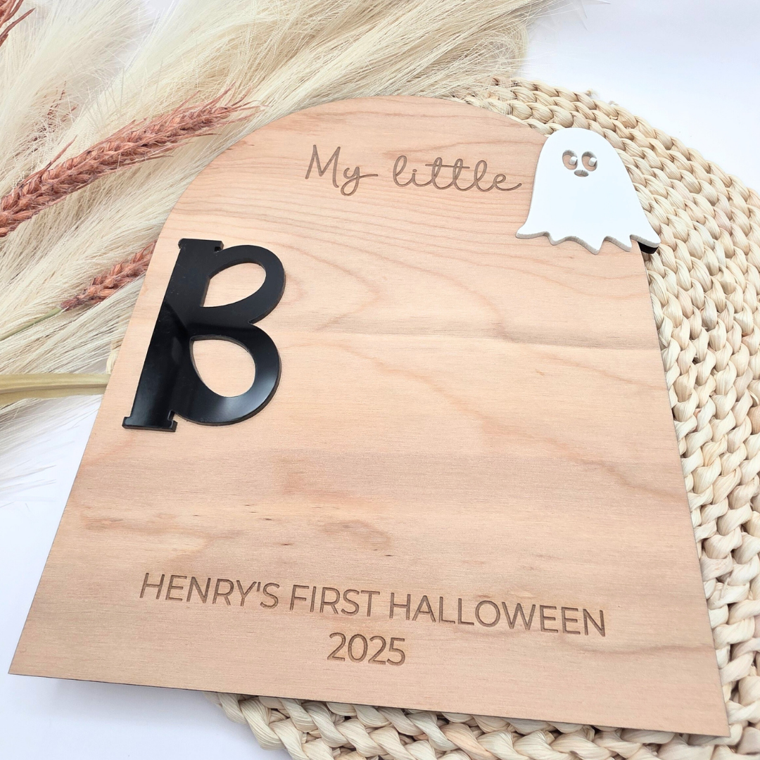 Little Boo Handprint or Footprint Board - Personalized First Halloween Ghost Sign - Baby Keepsake Craft - DIY Spooky Memory