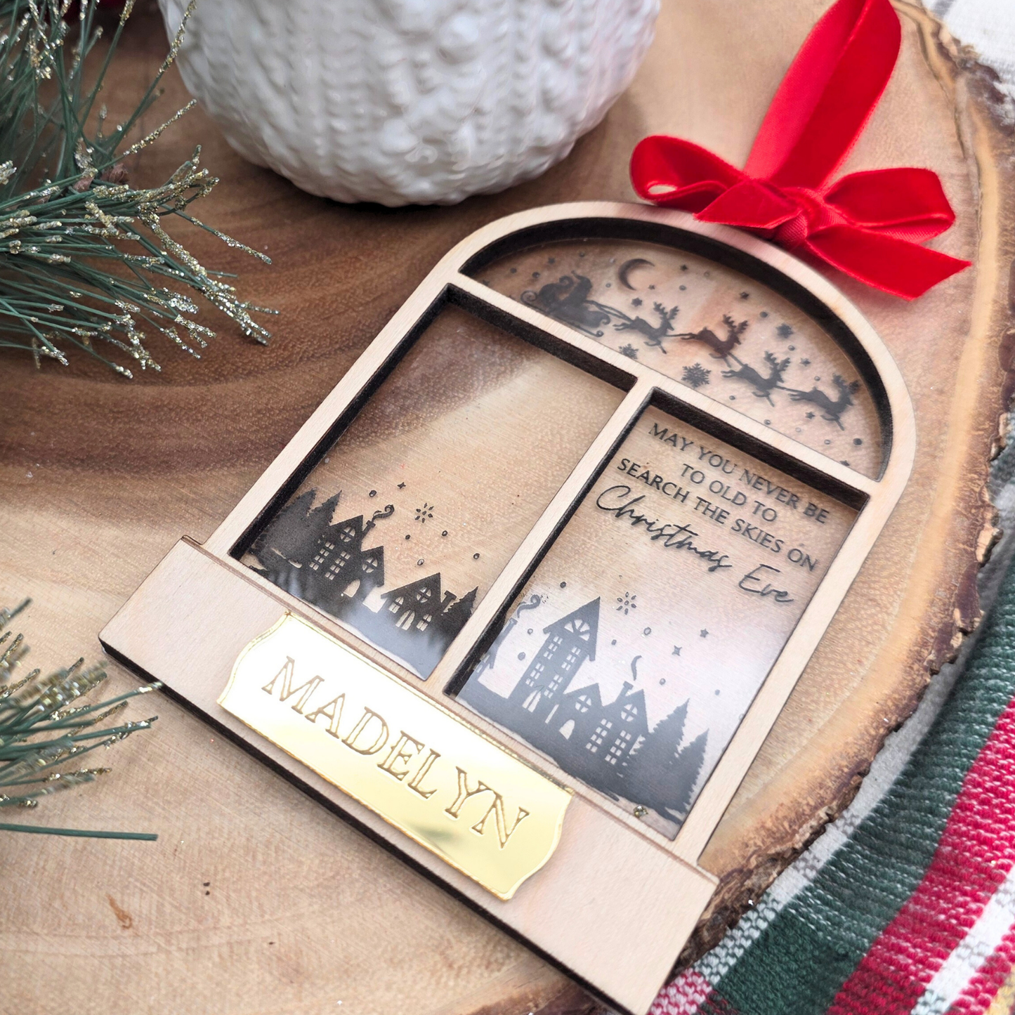 Custom Christmas Window Pane Ornament - May You Never Be Too Old To Search The Skies