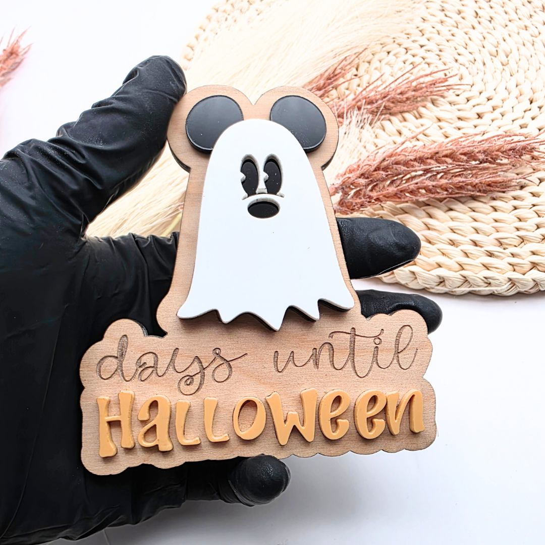 Ghost Countdown to Halloween Magnet: Birch Wood Dry Erase Sign