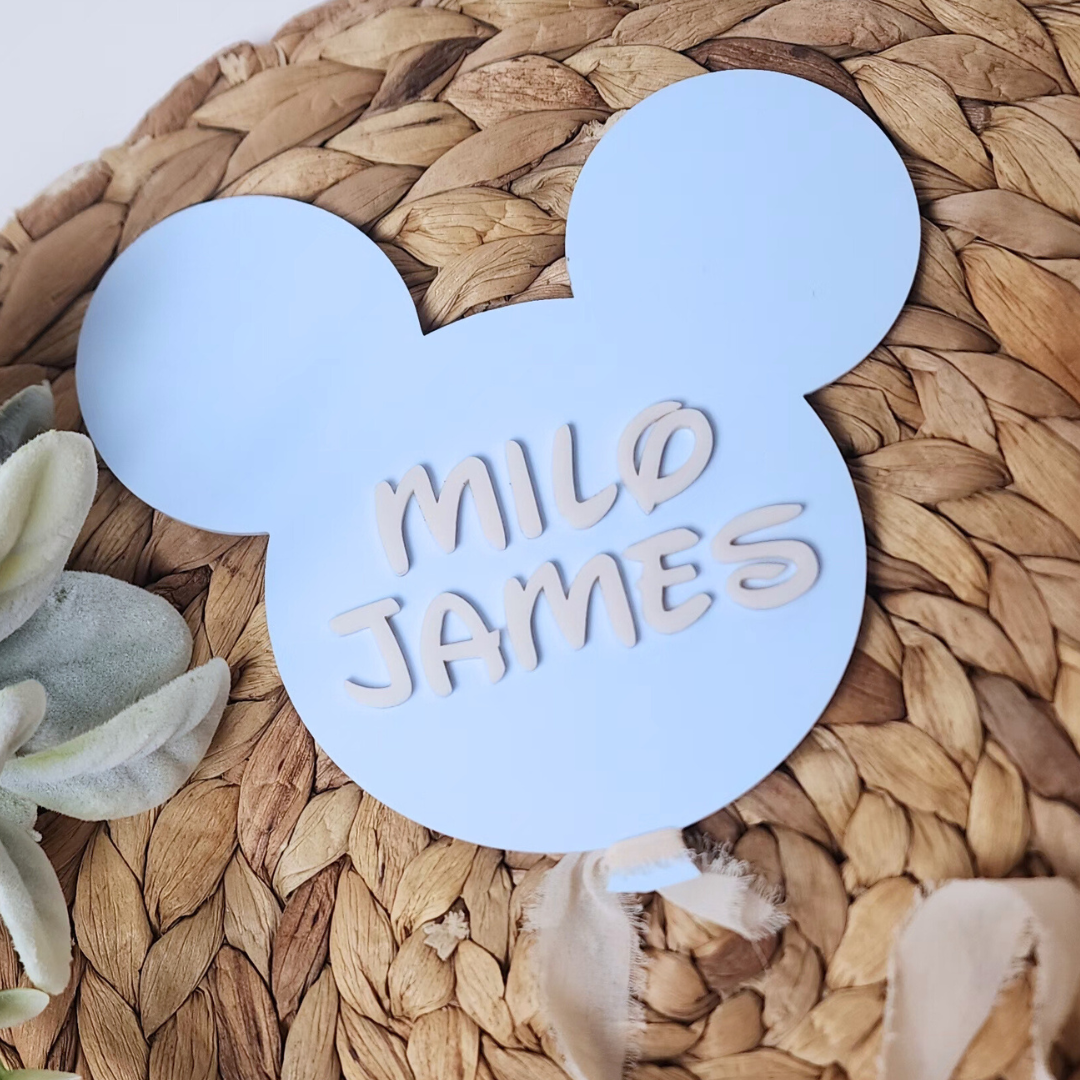 Mouse Ears Balloon Custom Acrylic Baby Name Announcement
