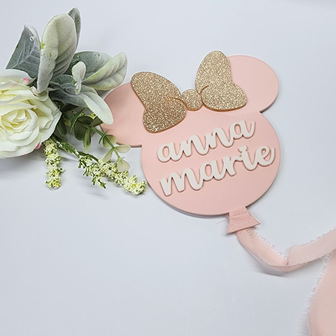 Mouse Ears Balloon Custom Acrylic Baby Name Announcement