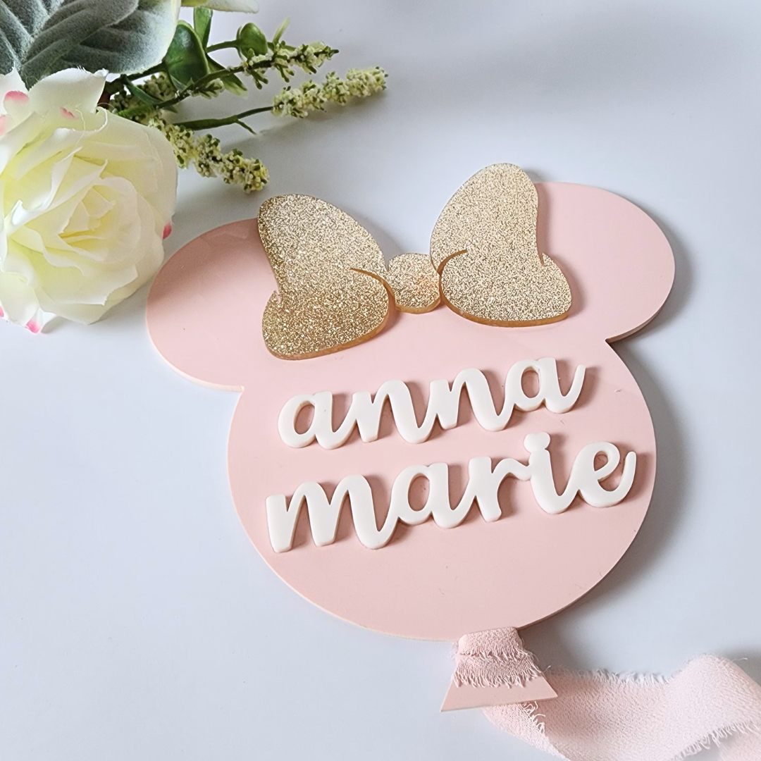 Mouse Ears Balloon Custom Acrylic Baby Name Announcement