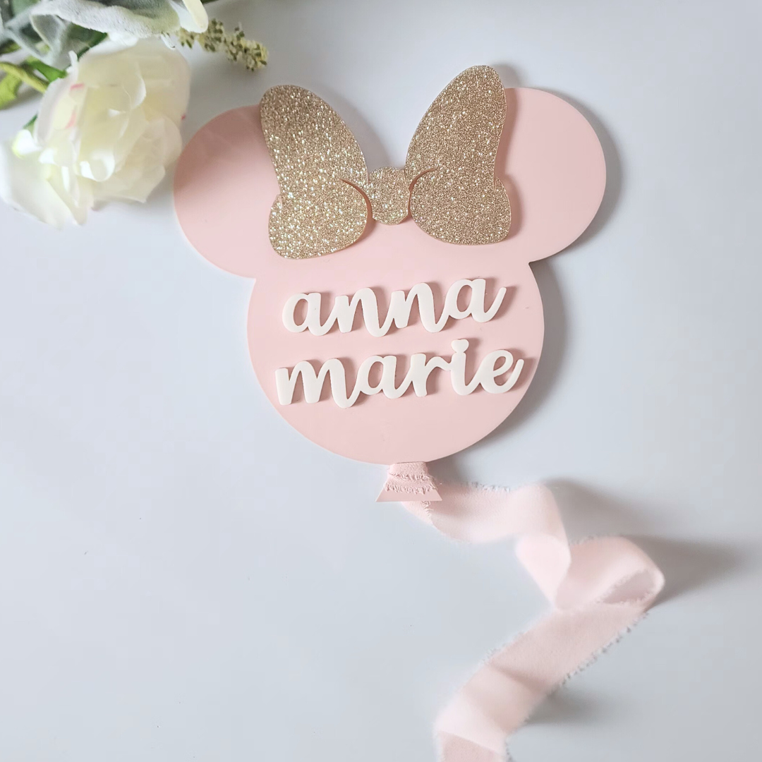 Mouse Ears Balloon Custom Acrylic Baby Name Announcement