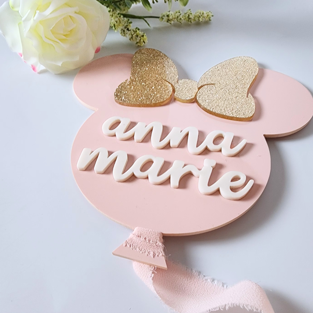 Mouse Ears Balloon Custom Acrylic Baby Name Announcement