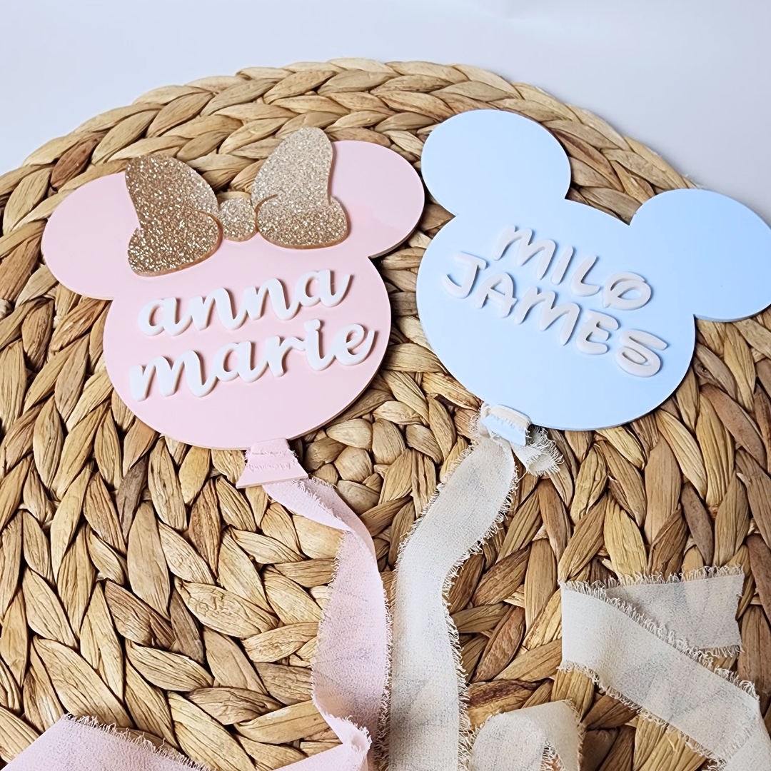 Mouse Ears Balloon Custom Acrylic Baby Name Announcement