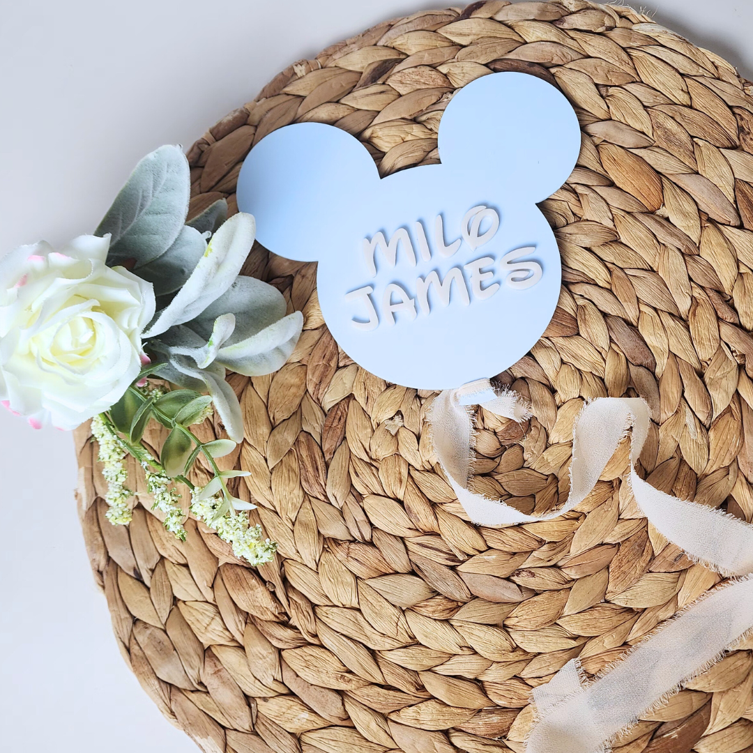 Mouse Ears Balloon Custom Acrylic Baby Name Announcement