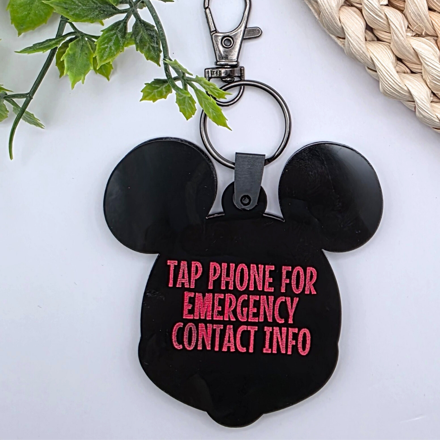 Personalized Mouse-Inspired NFC Emergency Contact Tag - Custom Acrylic Safety Keychain - Tap with Phone - Boy or Girl Design with Bow